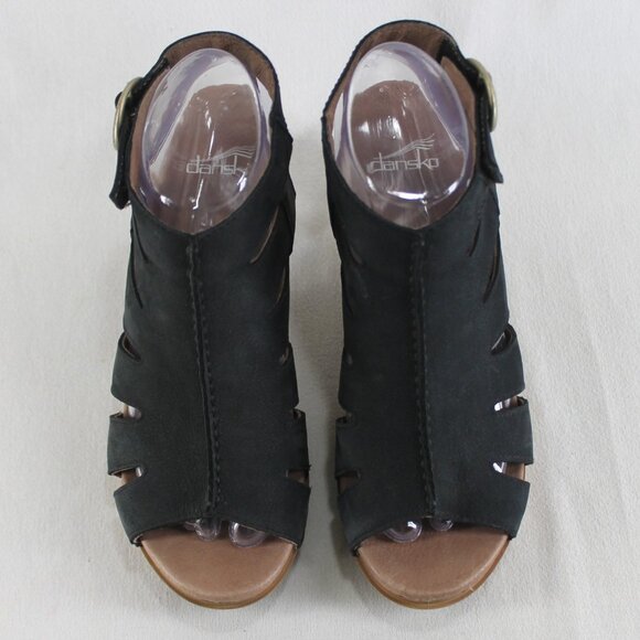 Dansko Demetra Sandals Womens Size 38 US 8 Black Leather Peep Toe Block Heel - Picture 4 of 9